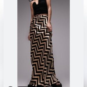 Topshop Black and Gold Geometric Maxi Skirt
